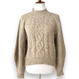 For the Republic Pullover Sweater Beige Chunky Knit Long Bishop Sleeve Medium